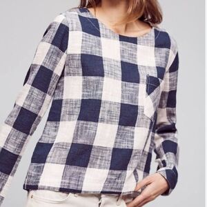 CLOTH STONE By Anthropologie  Size XS Navy and White Plaid Women's Blouse